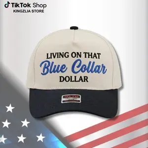 Living On That Blue Collar Dollar – Embroidered Dad Cap – Adjustable Vintage Washed Baseball Hat – Gift for Dad Husband