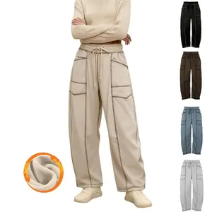 SCUSTY Womens Barrel Fleece Sweatpants High Waisted Wide Leg Pants Drawstring Athletic Baggy Pants