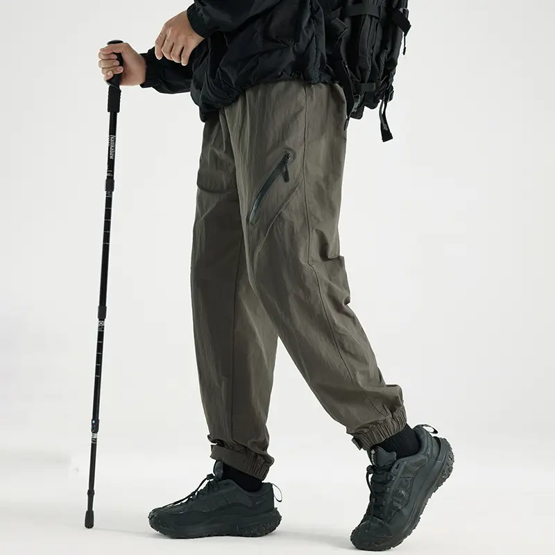 Men's outdoor hiking cargo pants, stretch fabric, tapered cuffs, multiple zippered pockets Menswear Trouser autumn