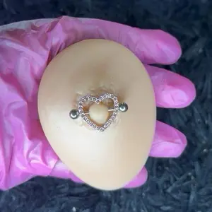Blush Pink Heart Piercing Ring Stainless Steel Jewelry