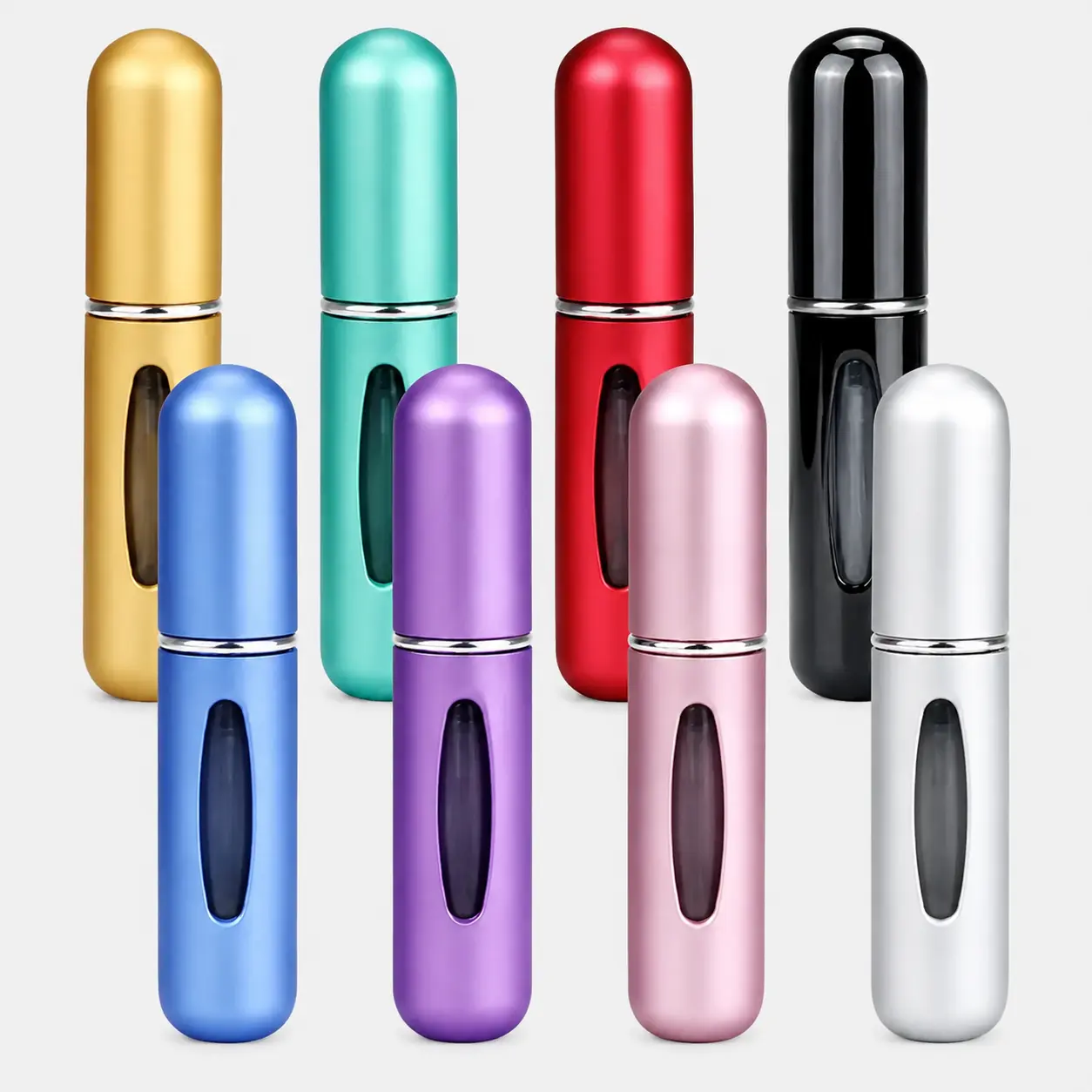 8 Pack 5ml Refillable Perfume Atomizer Bottles, Portable Mini Travel Cologne Spray Vials, Leakproof Aluminum Empty Fragrance Dispenser Containers with 8 Assorted Colors for Purse Pocket Vacation Lightweight Makeup Compact Lavender