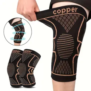 2 Piece Copper Compression Knee Sleeves, Knee Supporter, High Elasticity Anti-Slip, Breathable Knit, Support and Flexibility, Outdoor Sports, Running, Fitness, Knee Pad Volleyball