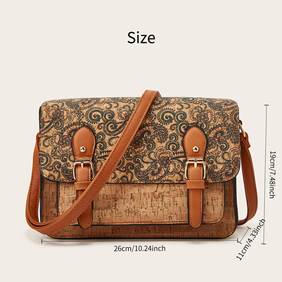 Women's Boho Crossbody Bag, Vintage Ethnic Art Cork Shoulder Purse, Large Capacity Flap Messenger Bag, Versatile Casual Everyday Commuter Handbag