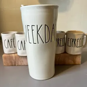 Rae Dunn Magenta Espresso Shot Mugs Espresso Cafe & Weekend Ceramic To-Go - Perfect for Coffee Lovers - Drinkware