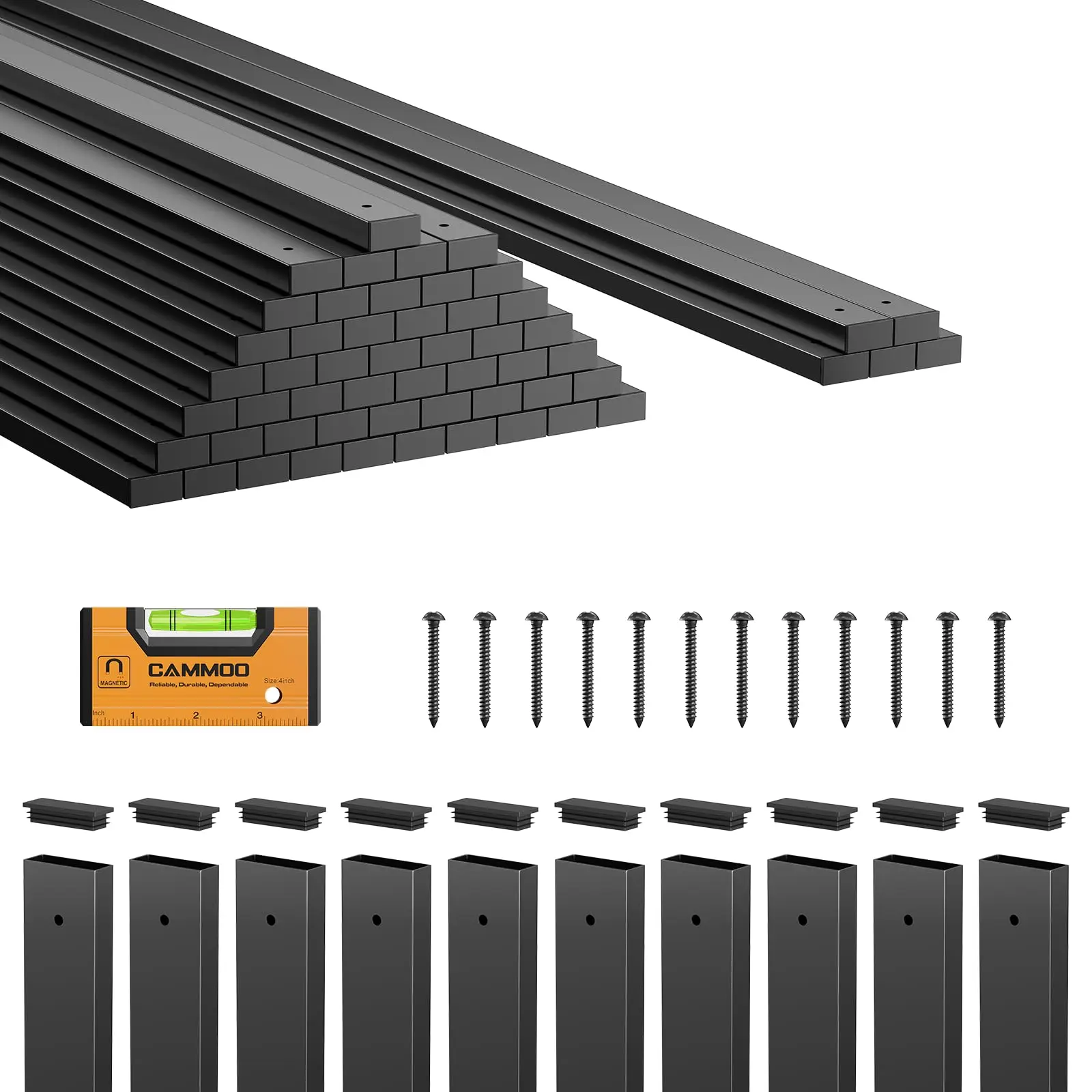 CAMMOO 55-Piece 26" Rectangular Deck Balusters Kit - Straight Spindles Railing with Level Scale, Pre-Installed Plugs, 110 Screws, Rustproof Finish, 2000 LBS Capacity for Porch, Balcony