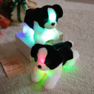 LED Light-Up Border Collie Plush Toy, Cute Black & White Q-Version Dog with Fun Flashing Lights, Soft & Cozy Material for Kids, Safe & Healthy, Perfect Gift for Children, Girls, Toddlers, or Dog Lovers, Entertaining & Huggable Toy