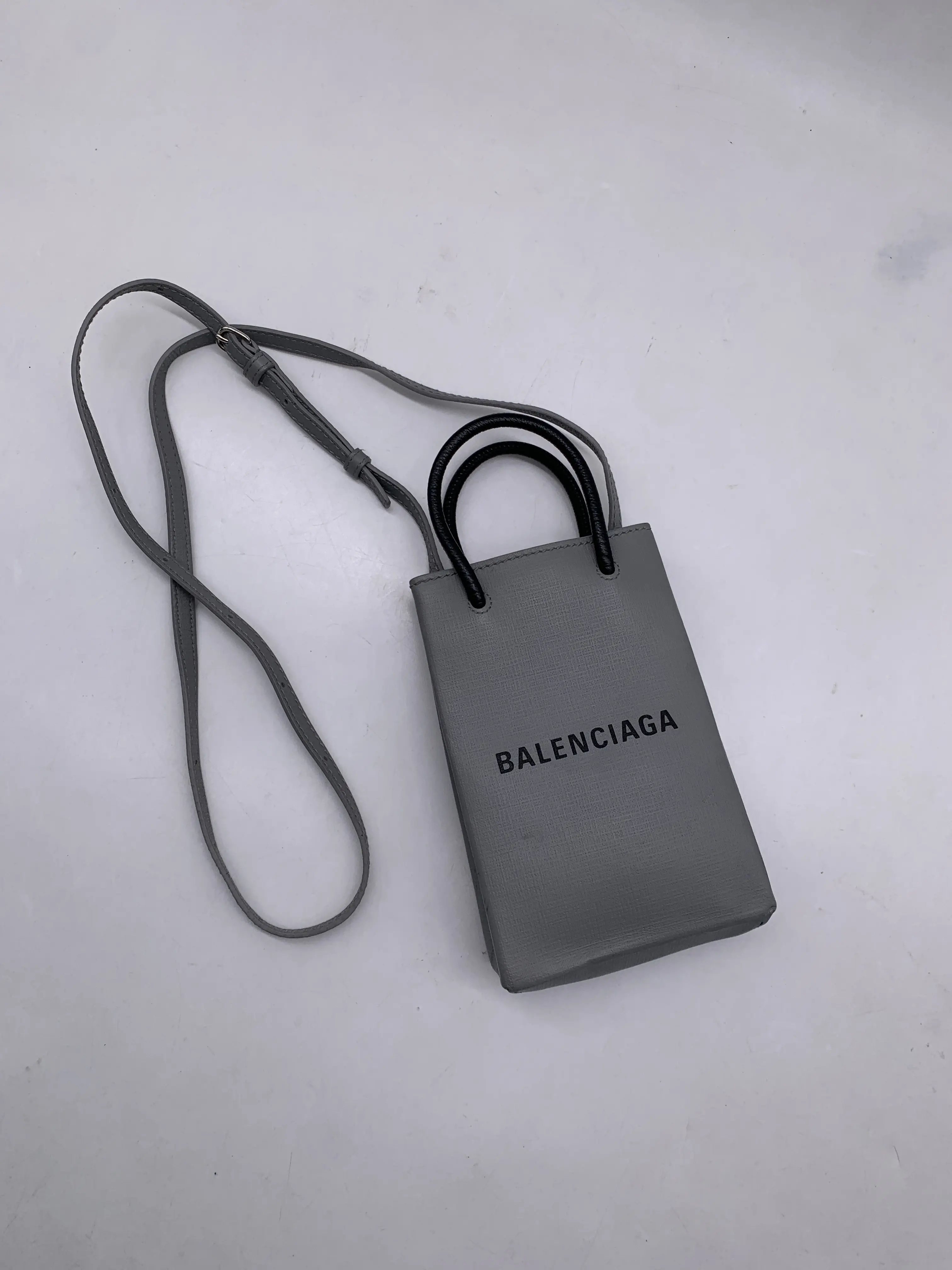 Pre-owned Balenciaga Grey Logo Mini Shopping Crossbody Bag/WJ12123021