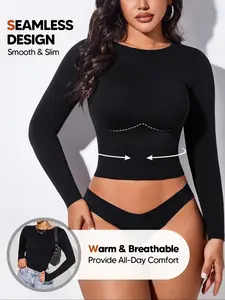 Women's Light Compression Long Sleeve Slimming Top, Hugging Compressive Fit, High-Elastic Four-Way Stretch, Breathable Lightweight Design, Compression Sports Top