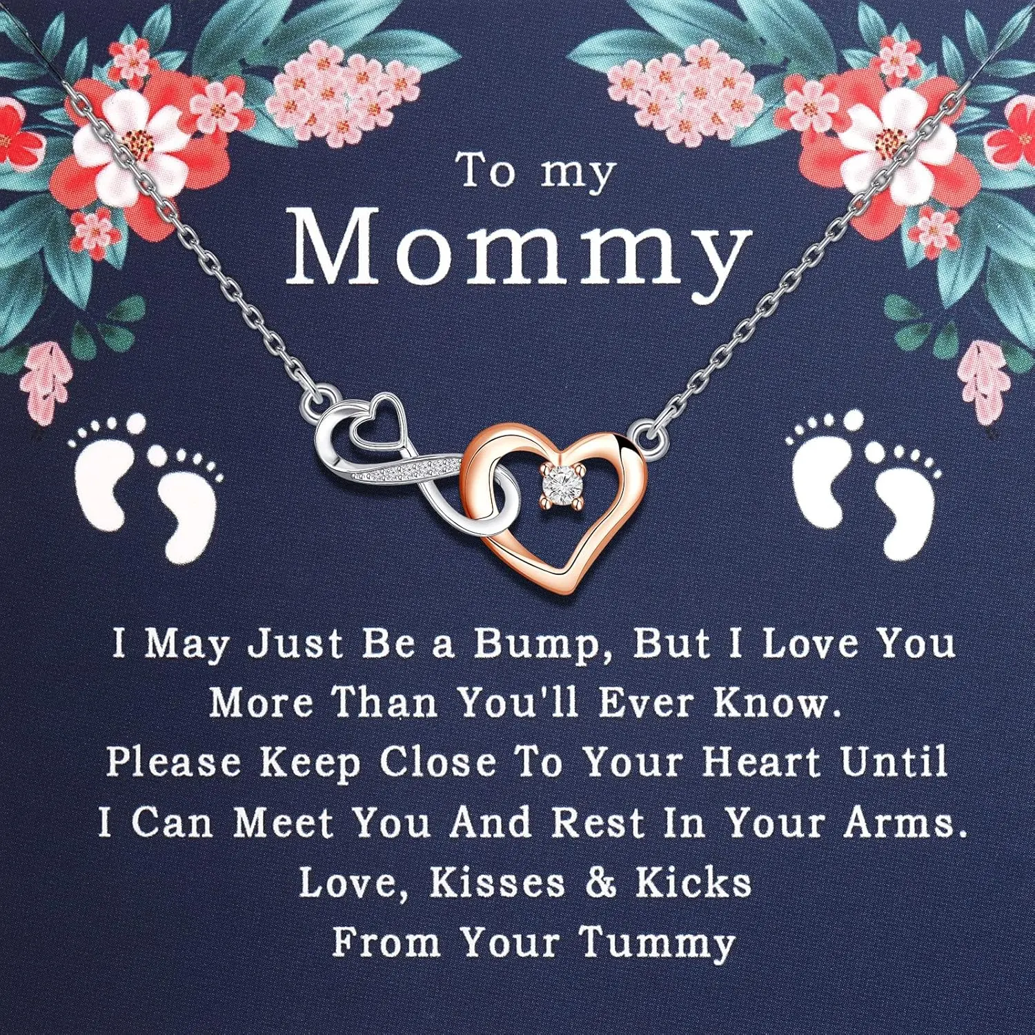 First Time Mom Pregnancy Gift Necklace with Message Card Feet Footprints Pendant Necklace for Expecting Mom