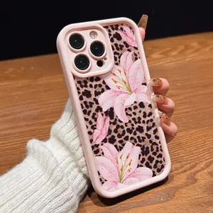 Cute Pink Lily Flower Leopard Print Matte Anti-Drop Phone Case, Luxury Minimalist Full-Body Shockproof Durable Protective Cover for iPhone XR 11 12 13 Pro, iPhone15/15 Plus/15 Pro/15 Pro Max, iPhone16/16 Plus/16 Pro/16 Pro Max/16 Air, iPhone17/17