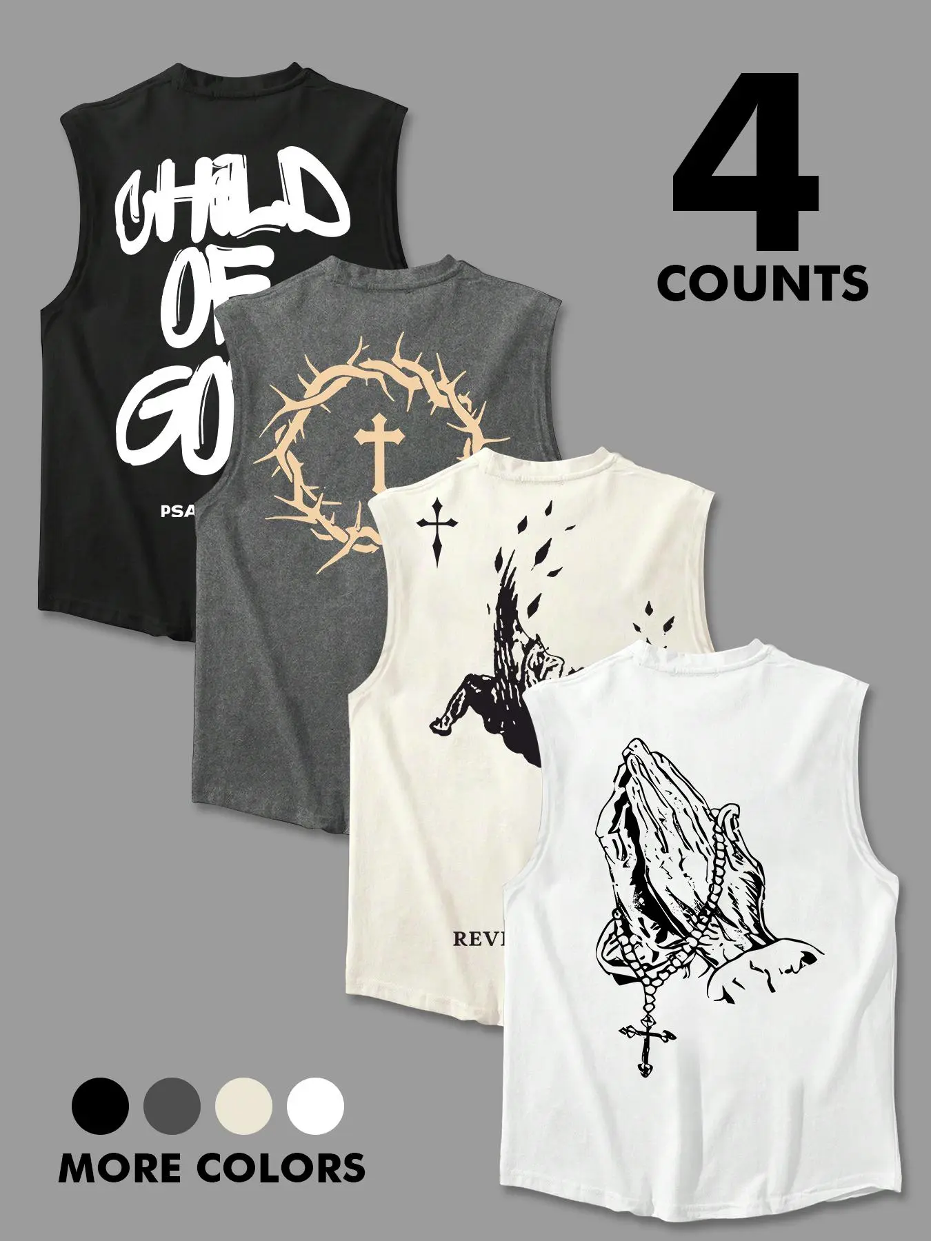 Men's Letter & Cross Print, Regular Fit Casual Graphic Sleeveless Vest for Summer, Men's Top for Daily Wear, Socks, Urban Street Tank Vest, Sleeveless Clothes