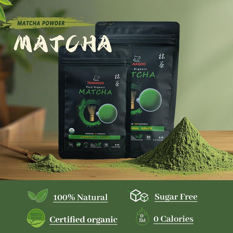 TEANAGOO Ceremonial Grade Matcha Powder Premium First-Harvest USDA Organic Unsweetened No Additives for Latte Daily Beverage or Traditional Tea Ceremony Multiple  Healthy