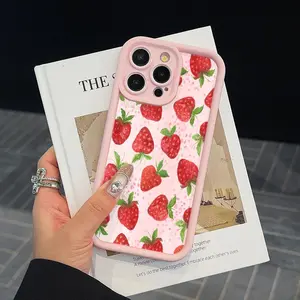 Strawberry Pattern Phone Case, Cute Shockproof Phone Protective Cover, Phone Accessory Compatible with iPhone 16 15 14 13 12 11 XS X, Samsung and other series of mobile phone cases, can be given as a holiday gift to friends or family