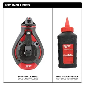 100 ft Bold Line Chalk Reel Kit with Red Chalk Refill for Precision Marking