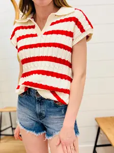 Textured Stripe Collared Sweater Vest