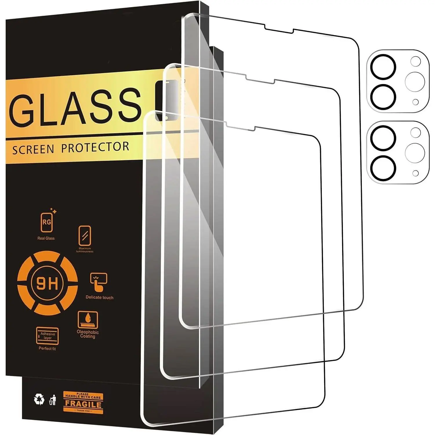 Screen Protector for iPad Pro 11 inch 2022/2021/2020 (4th/3rd/2nd Generation) 3 Pack + 2 Pack Camera Lens Protector,Tempered Glass,Face ID & Apple Pencil & Case Compatible [5 Pack]