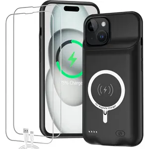Battery Case for iPhone 15, Full Encircle 10000mAh High Capacity Rechargeable Portable Charger Case Extended Battery Pack Compatible with iPhone 15 (6.1 inch) Wireless Charging Case with Carplay-Black