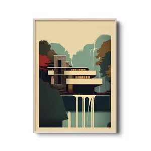 Unframed, Room Decor, Architecture Poster, Fallingwater House Frank Lloyd Wright, Modern Architecture Print, Mid-century Poster