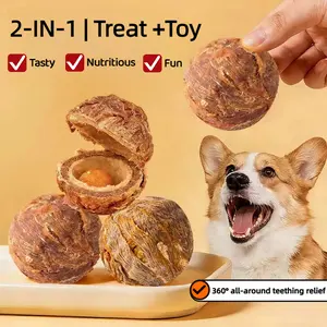 2-IN-1 Duck Flavor Dog Treat Ball With Hidden Yolk Reward Interactive Treat Toy , Boredom Relief Chew Toy For Dogs, 11OZ