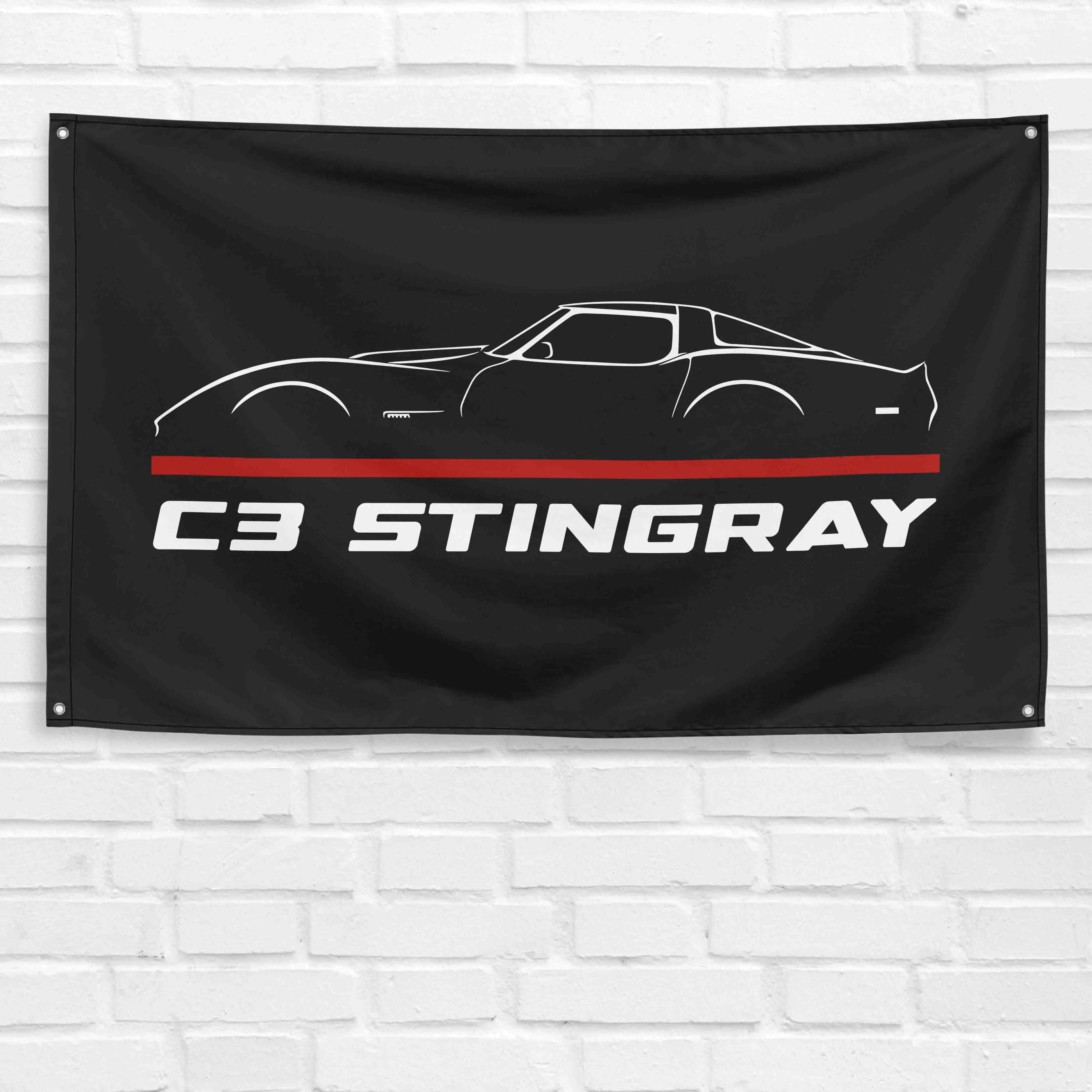 Corvette C3 Stingray 3x5 ft Lightweight Synthetic Polyester Grommeted Flag - Bold Colors Garage Decor, Car Enthusiast Hanging Banner, Party Supply Wall Display Gift (Home Supplies), Stingray Logo, 3 X 5 Ft