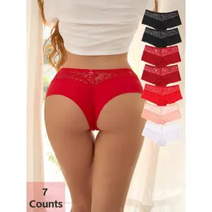 Women's Contrast Lace Scallop Trim Boyshorts, Soft Elegant Curvy Comfy Breathable Panty for Daily Wear, Underwear for All Seasons