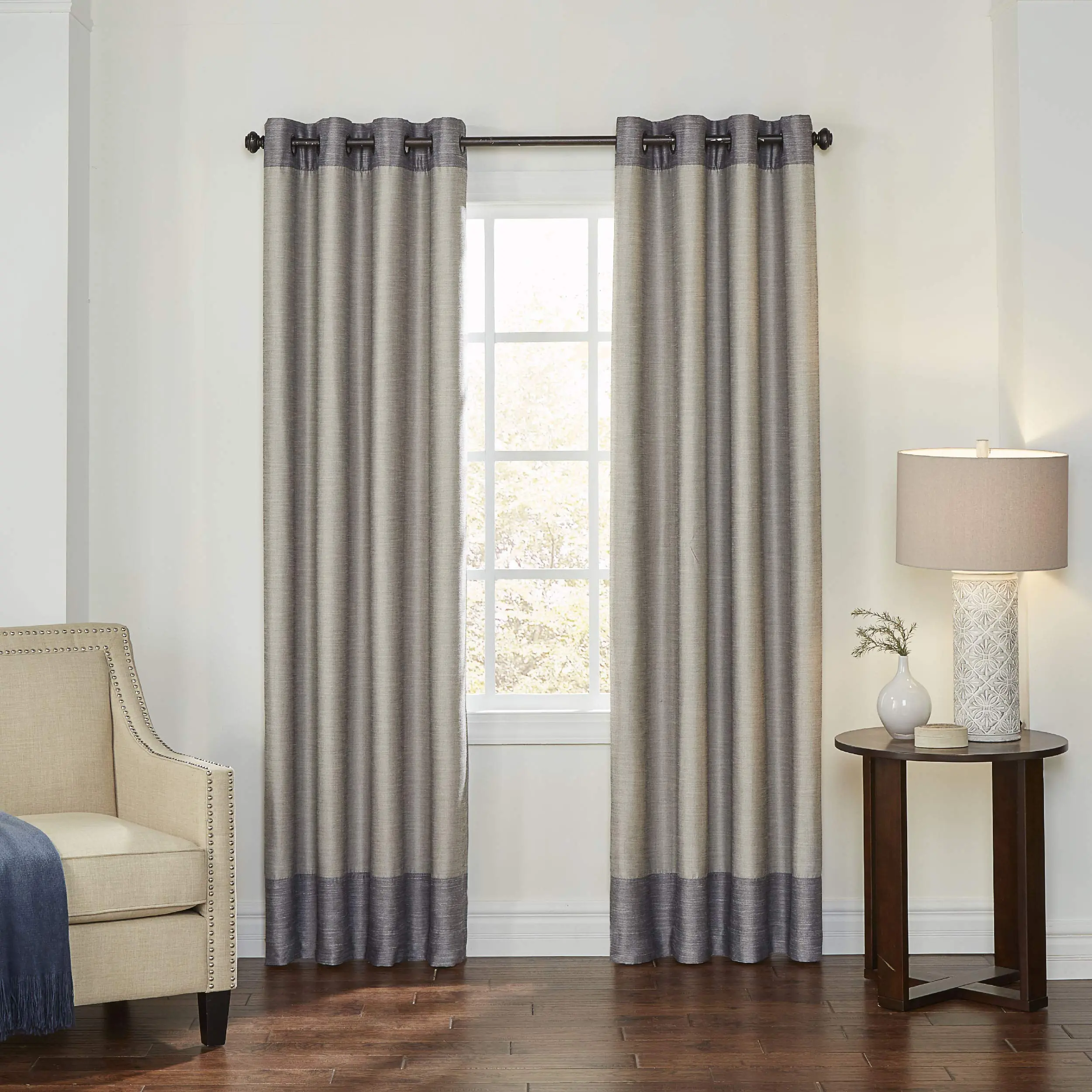 Eclipse Monty Grommet Top Curtains for Bedroom, Single Panel, 50" x 84", Charcoal/Cream