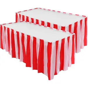 Red and White Striped Carnival Theme Table Skirt for Circus Carnival Concession Stand Decoration Holiday Party Supplies