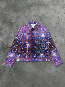 Men's Woolen Coat Jackets Autumn Winter Design Gradient Grid Pattern, Rhinestone Effect, Elastic Fit, Perfect for Outdoor Activities