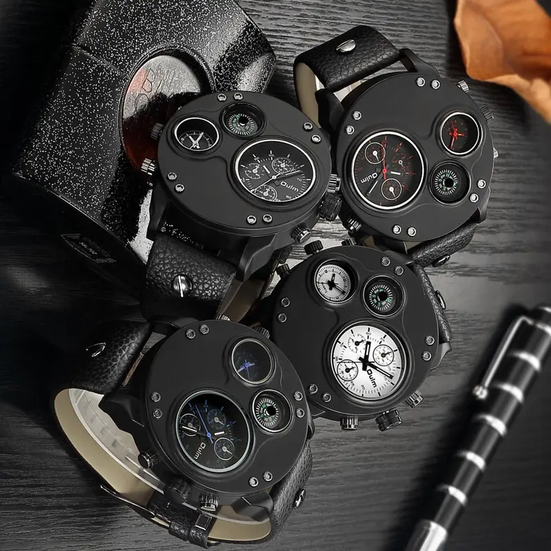 Men's Punk Style Large Dial Quartz Watch, Fashion Round Dial Compass Design Watch for Party, Daily Decor, Fashionable Party Watch, Trendy All-match & Exquisite Watch for Birthday Gift with Box