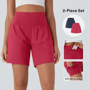 Halara 2-Piece Softlyzero Airy Super High Waisted 2-in-1 Cool Touch Yoga Shorts 7" with Pockets Set
