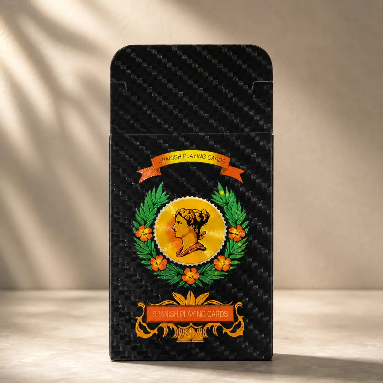 Spanish Playing Card Game Sets - 2-Pack Waterproof Plastic Black Deck of Cards, Baraja Española Design, Compact and Portable for Game Nights (Briscas, Puerto Rico & Mexican Use)