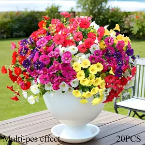 A Set of 20 Mixed-Color Uv-Resistant And Fade-Proof Artificial Morning Glory Bouquets, Featuring Realistic And Vibrant Multi-Colored Flowers, Suitable for Indoor And Outdoor Decoration, Including Hotels, Offices, Weddings