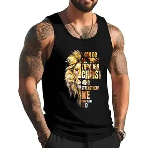 Christian I Can Do All Things Through Christ Lion Faith Tank Top, Summer Gym Muscle Sleeveless Shirt