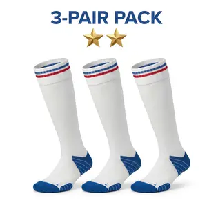 JUPICHUBI 3-Pair Pack Men's Classic Tricolor Striped Soccer Socks| Anti-Slip Knee-High Athletic Tube Socks with Thickened Terry Cushioning| Seamless Toe, Breathable Mesh & Energy Grip Sole for Football Training