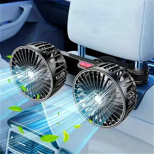 Adjustable Car Backseat Fan, Summer Essential Double-head Electric Fan with Seat Clip, Strong Wind Rear Seat Back 360 Degrees Rotation Large Air Volume Fan