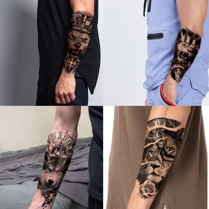 Lions & Wolf Pattern Temporary Tattoo Sticker, 8 Counts/set Long Lasting Fake Hand Tattoo Sticker, Body Art Decoration for Adults Men  & Women, Waterproof Temporary Tattoos