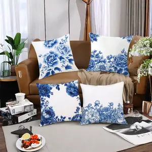 Floral Pattern Cushion Cover, 4 Counts/set Square Throw Pillow Cover, Household Decoration Supplies for Home Living Room Bedroom