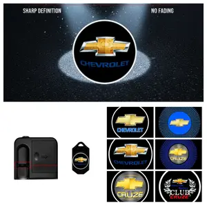 4-Pack Chevrolet Logo Car Door LED Welcome Projector Lights, Compatible with Chevrolet Equinox/Blazer/Camaro/Suburban Series Vehicles, Peel-and-Stick Non-Destructive Drill-Free Waterproof Courtesy Lights