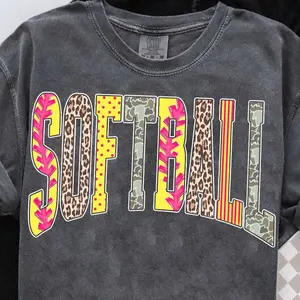Retro Softball Game Day Comfort Colors Shirt, Softball Stripes Leopard Pink Shirt, Softball Distressed Varisty Graphic Tee