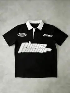 Y2K Graphic Polo Shirt! Retro Contrast Collar, Oversized Streetwear Fit, Bold 3D Print | Must-Have for Hip Hop Fans, Skaters & Gen Z | Casual Daily Wear, School & Hangout Essential | Trendy Black & White Aesthetic That Goes Viral on TikTok