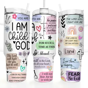 Christian Tumbler with Straw - 40oz Insulated Travel Mug with Handle - Bible Verse Gifts for Women & Girls - I Am a Child of God, Faith-Based Inspirational Religious Gift, Encouragement Scripture Gift for Birthday, Mother's Day, or Devotional outdoorfun