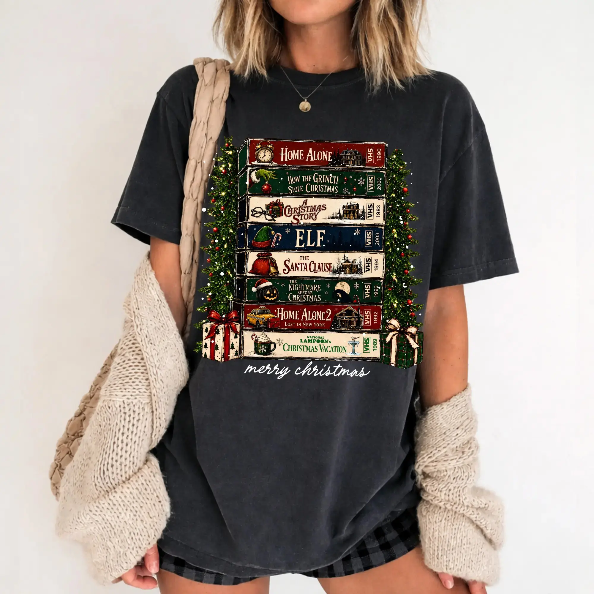 Christmas VHS Movies Comfort Colors Shirt, Retro Holiday Graphic Tee, Vintage Christmas Movie T-Shirt, Cozy Festive Apparel, Funny Christmas Gift