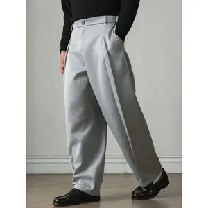 Men's Grey Wide Leg Dress Pants, High Waisted Pleated Trousers with Belt Loops, Loose Fit Formal Casual Pants for Office, Comfortable Stretch Fabric, Classic Business Wear for Men, Versatile Smart Casual Outfits