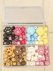 Double Color Four Macaron Cat Claw Loose Beads Thread DIY, Custom Cute Bracelet Phone Chain Charm, Handmade Jewelry Making Kit