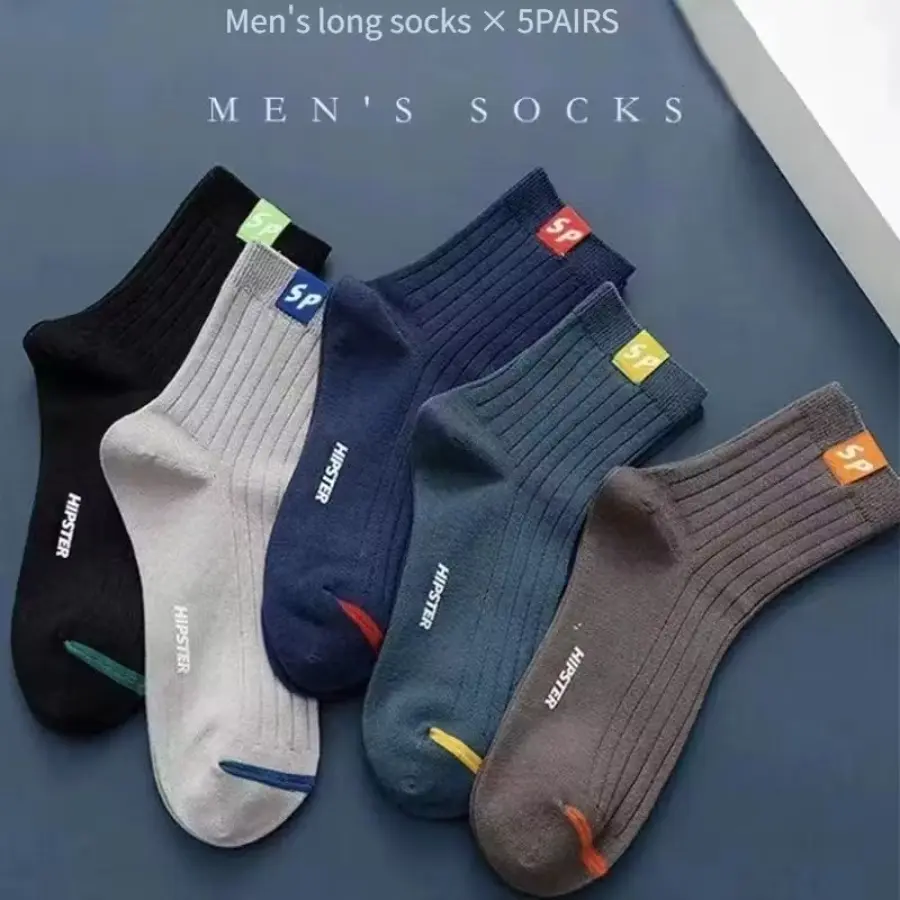 5 Pairs Men's Anti-Odor Breathable Mid-Calf Sports Socks - Moisture-Wicking Cushioned Design with Enhanced Toe & Heel Protection, Thickened Comfort in Multiple Colors for Athletic, Business & Casual Wear