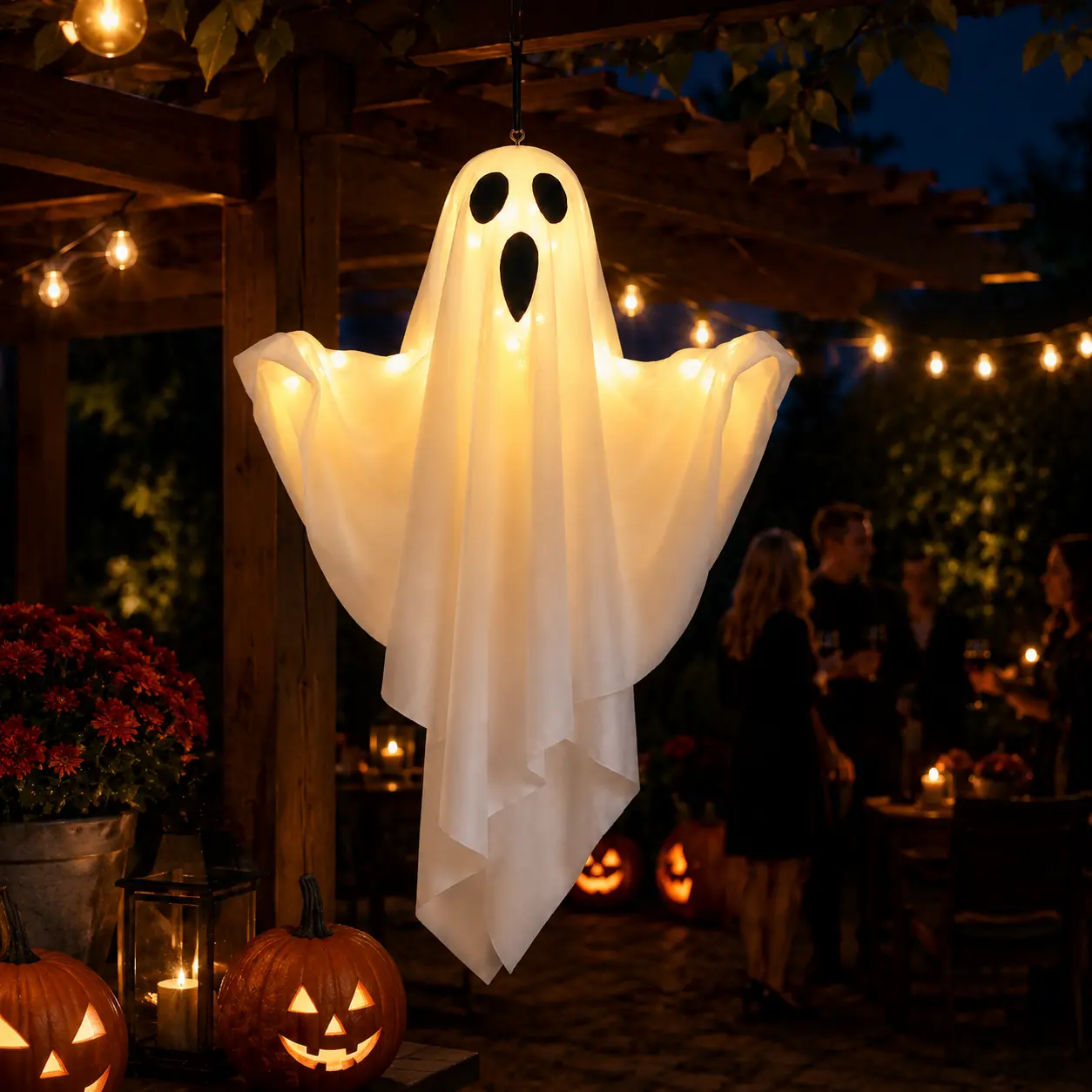 Lifnatty Playful Creepy Floating Effect Light-Up Hanging Ghost Halloween Decoration - 1-Piece Battery-Operated Soft Fabric Lantern for Indoor/Outdoor Home Party Lights & Lighting Decor