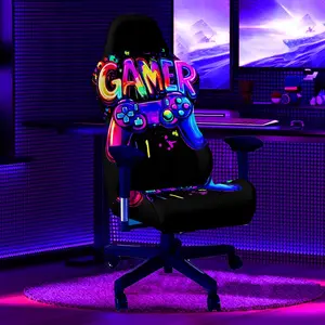 1Set Painted Gamepad Pattern UV Blacklight Reactive Glowing Gaming Chair Fabric Computer Game Chair Cover, Milk Fiber Fabric With Elastic And Detachable Design That Is Machine Washable. Suitable For Office, Bedroom And Game Chair Decoration.