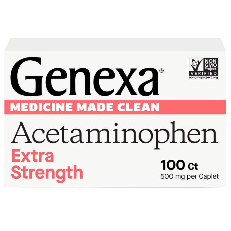 Genexa Clean Acetaminophen 500mg Extra Strength | Dye Free Pain Reliever Fever Reducer | 0% Artificial Additives | Pain Medicine for Adults | Relieves Headache, Backache, Minor Arthritis Pain, Menstrual Cramps