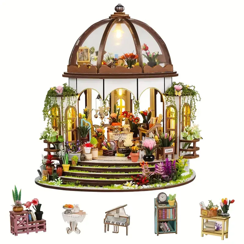 Hanging Garden Book Nook Kit – DIY Miniature House with LED, 3D Wooden Puzzle Bookend for Bookshelves, Creative Decor for Teens and Adults