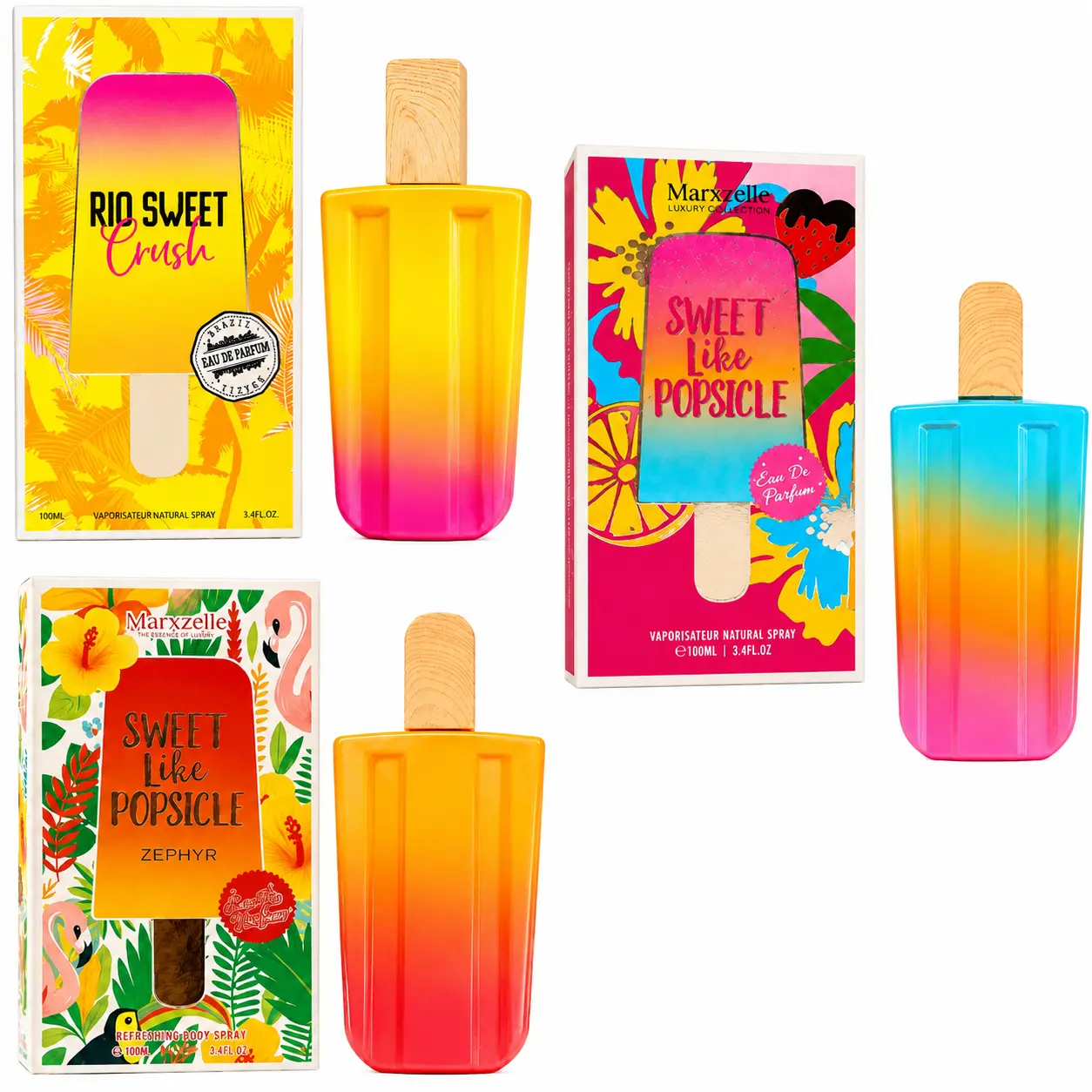 Rio Sweet Crush, Sweet Like Popsicle & Sweet Like Popsicle Zephyr Women's Fragrance Gift Set (3 Pack) – Long Lasting Fruity Sweet Tropical Perfume Collection – Eau de Parfum & Body Spray Bundle for Women